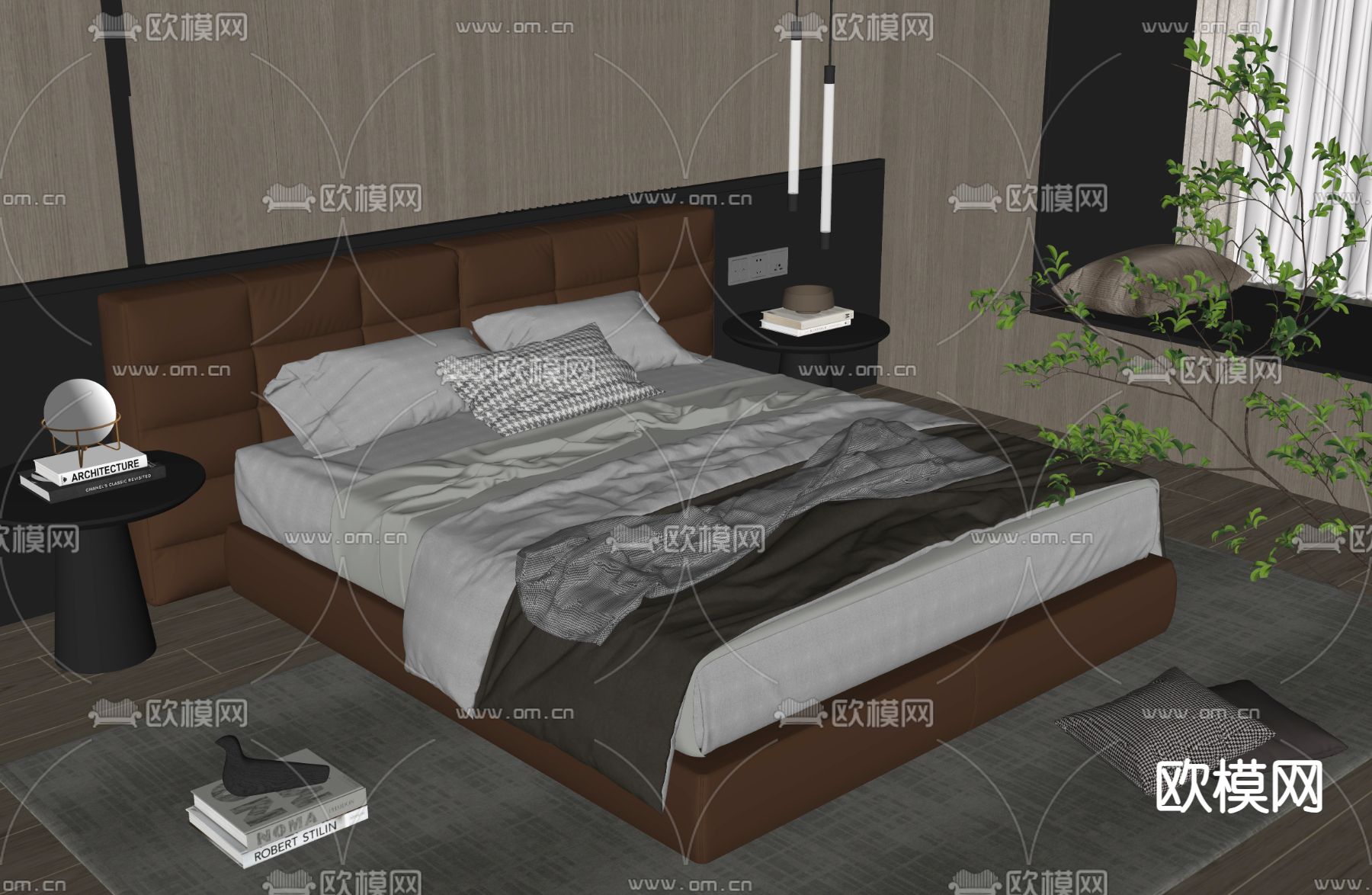 Minotti 双人床su模型下载（渲染图1）