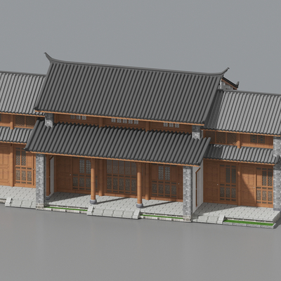  中式古建 民宿外观su模型 
