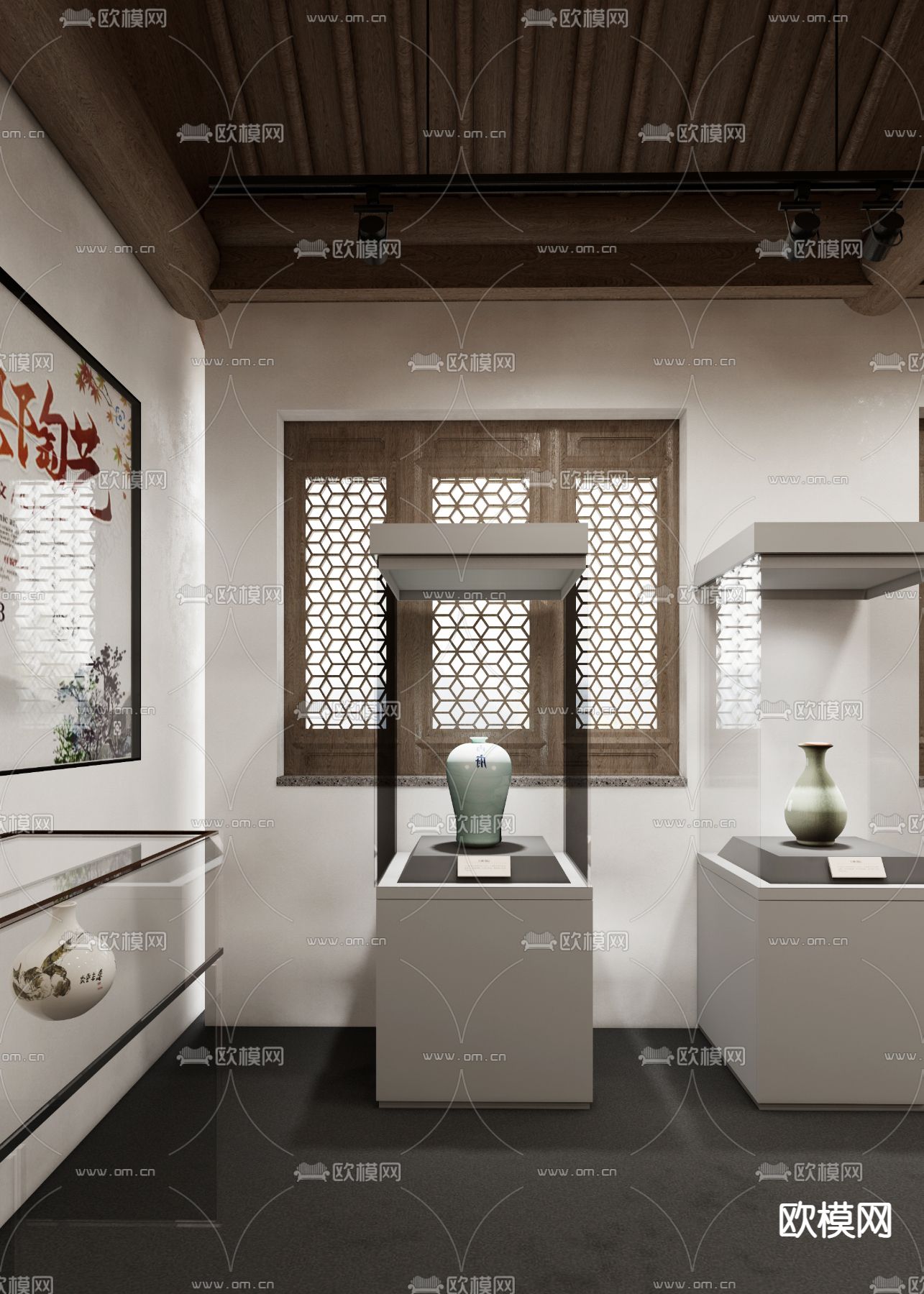 新中式 陶瓷博物馆 清瓷器展览su模型下载（渲染图7）