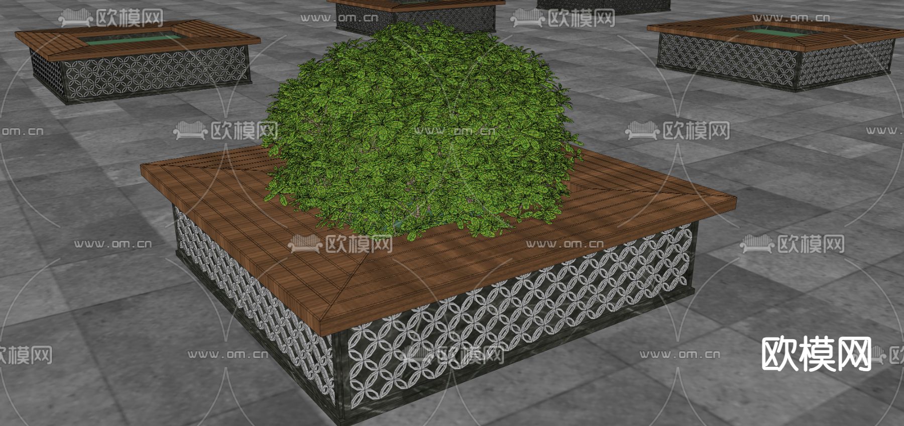 现代树池椅 户外景观座椅 树坑 广场座椅su模型下载（渲染图3）