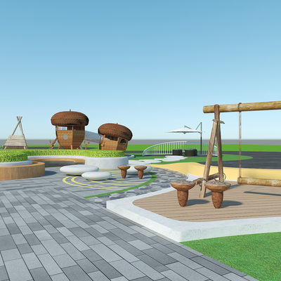  现代游乐场 游乐设备 户外设备su模型 