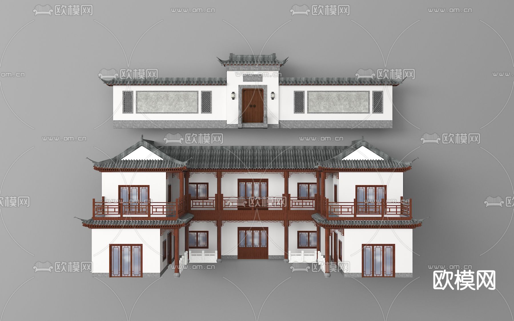 中式古建 民宿外观 乡村民房su模型下载（渲染图2）