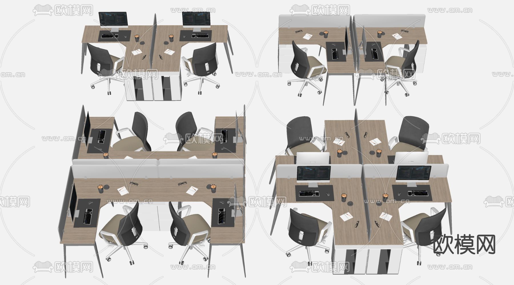 卡位办公桌椅 工位桌椅 员工办公桌椅su模型下载（渲染图2）