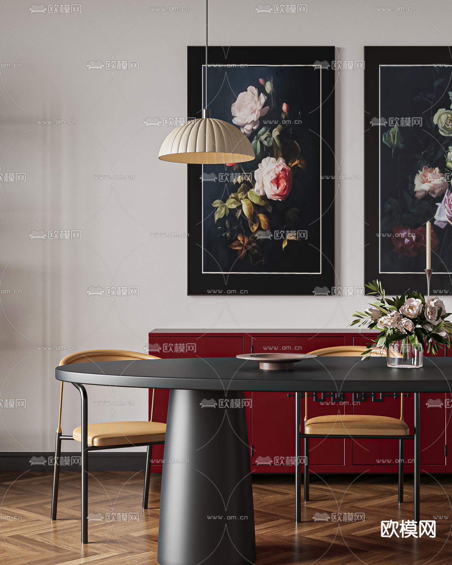 法式餐桌椅 复古餐厅桌椅3d模型下载（渲染图5）