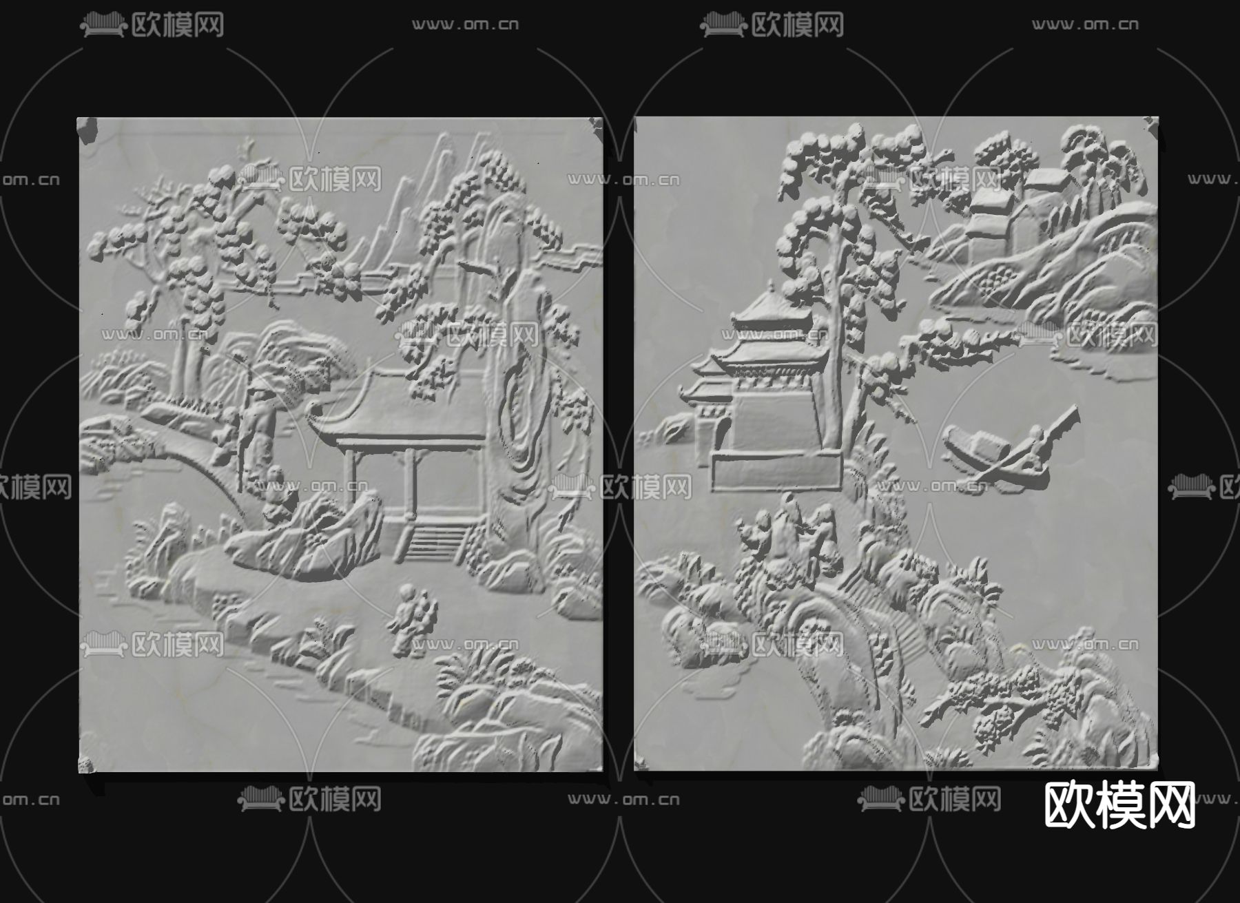 中式雕花 八仙中式浮雕 石膏板浮雕 祥云浮雕su模型下载（渲染图1）