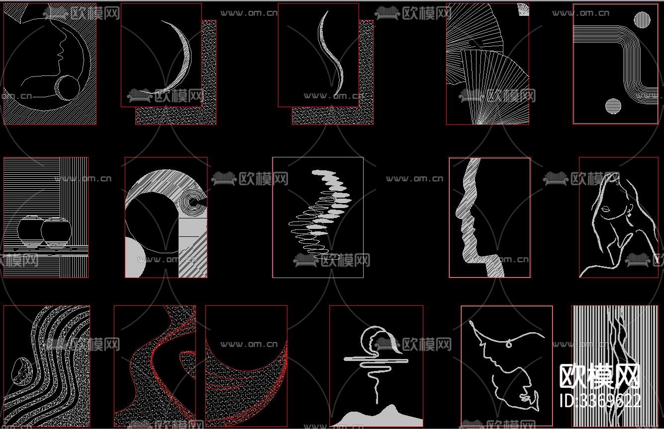 现代网红装饰画cad图库下载（渲染图3）