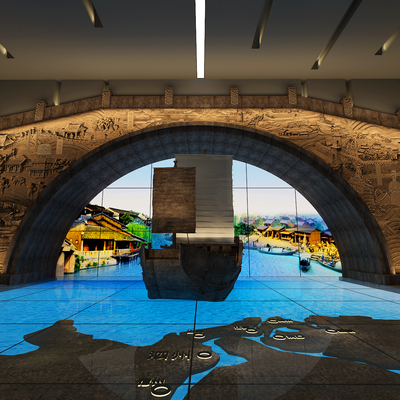  新中式博物馆 浮雕墙su模型 