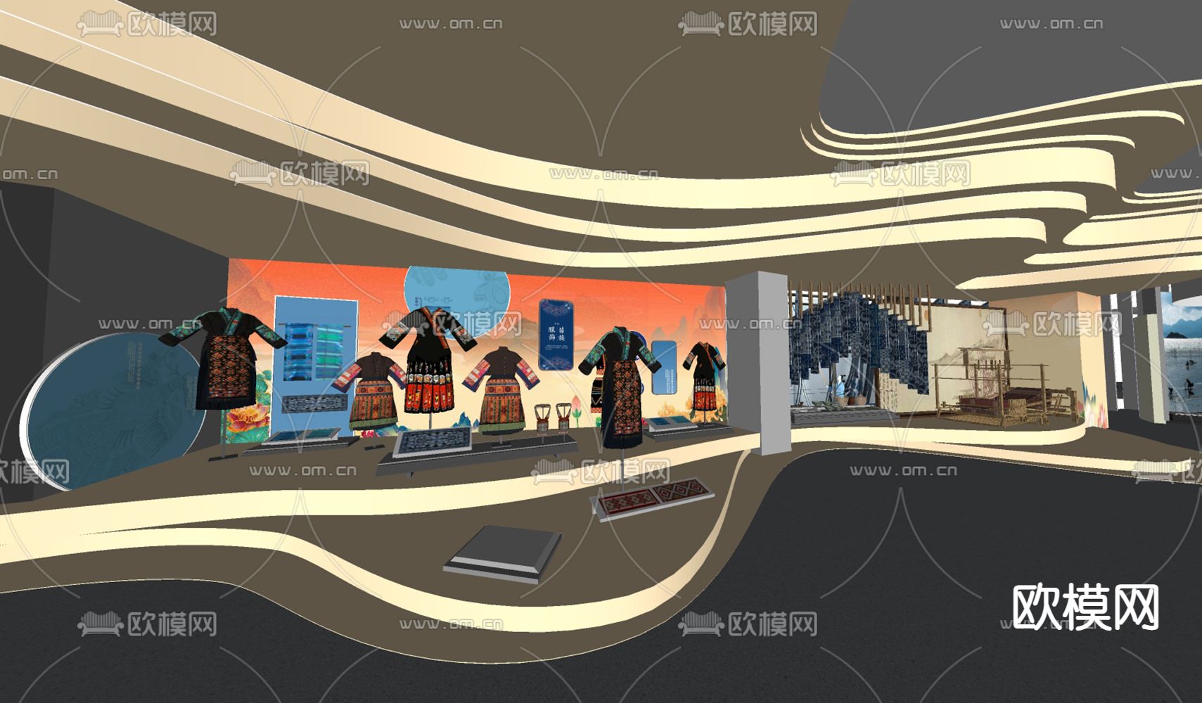 非遗博物馆 展厅su模型下载（渲染图1）