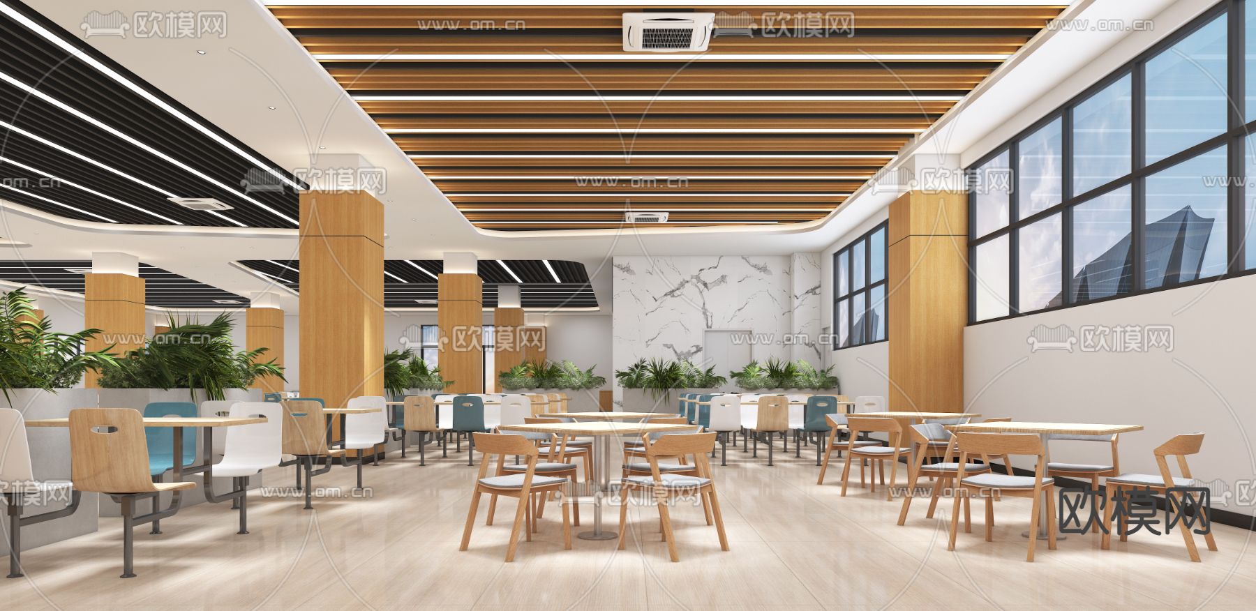 现代食堂 员工餐厅3d模型下载（渲染图4）
