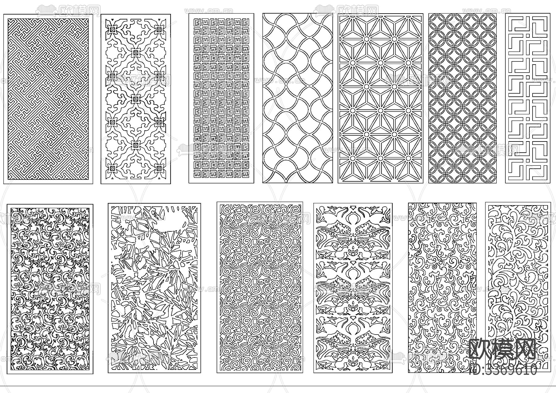 中式格栅屏风雕花cad图库下载（渲染图7）