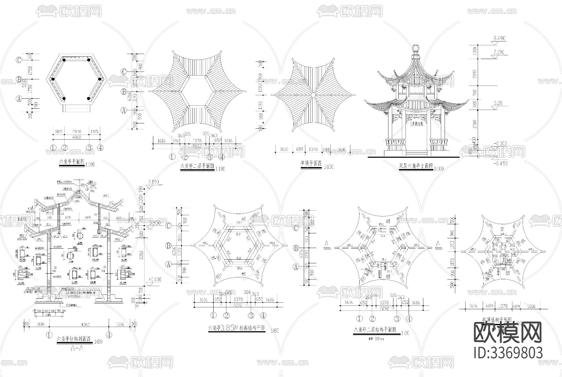 古建亭廊cad大样图下载（渲染图5）