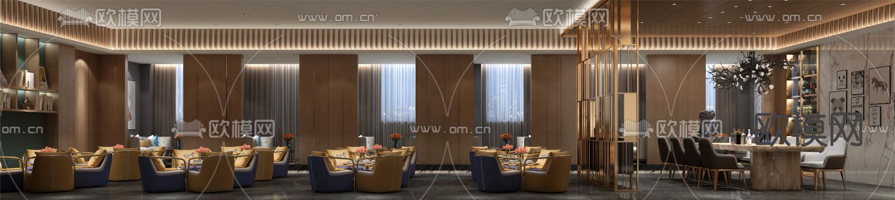 新中式酒店大堂吧3d模型下载（渲染图3）