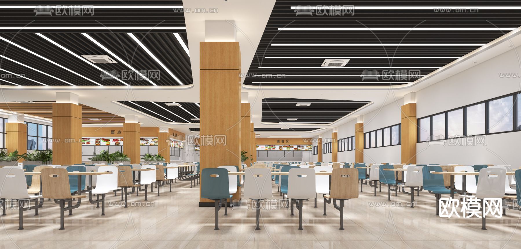 现代食堂 员工餐厅3d模型下载（渲染图2）