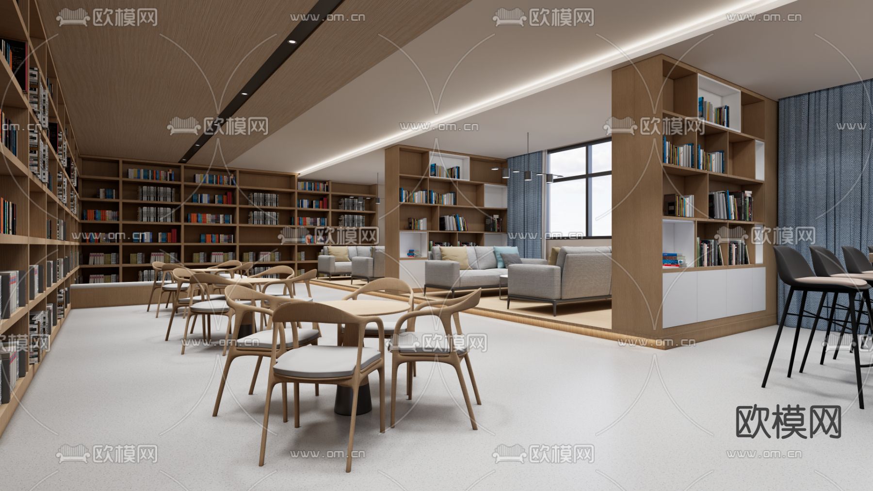 新中式图书馆su模型下载（渲染图2）