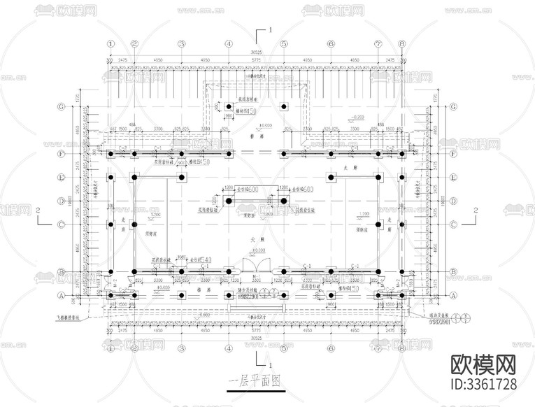 天王殿中式古建CAD施工圖下載(渲染圖9)