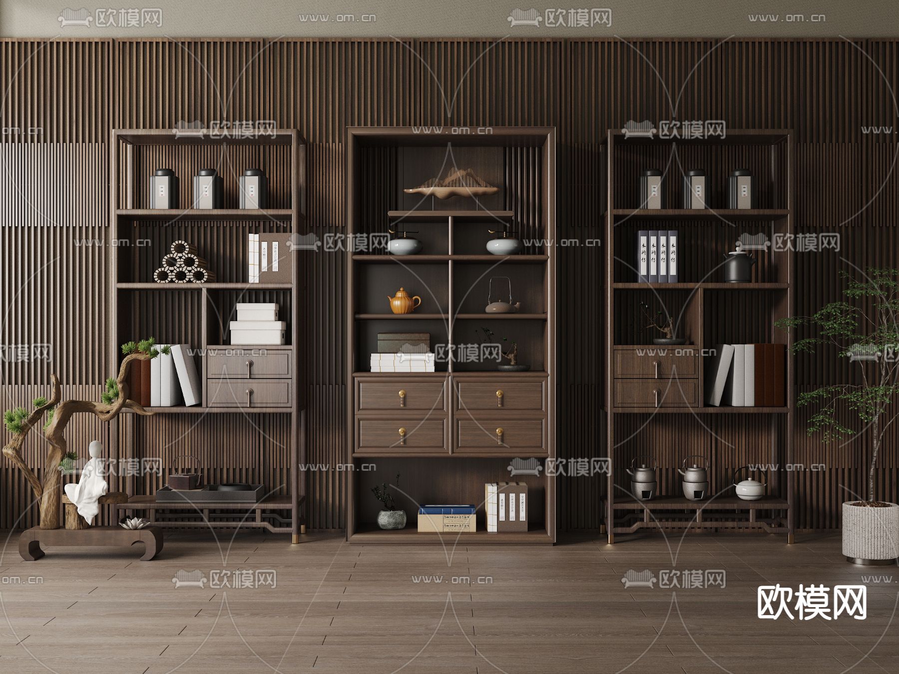 新中式博古架su模型下载（渲染图2）