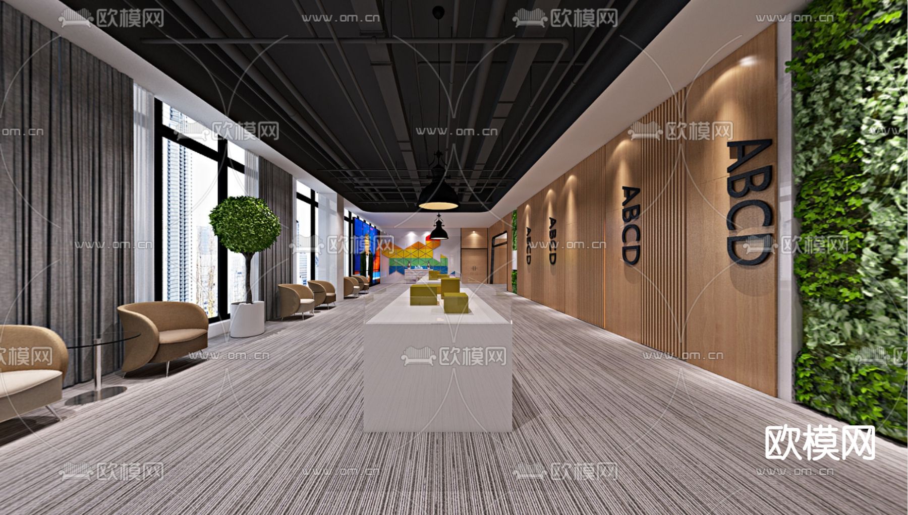 现代办公室 休息区3d模型下载（渲染图1）