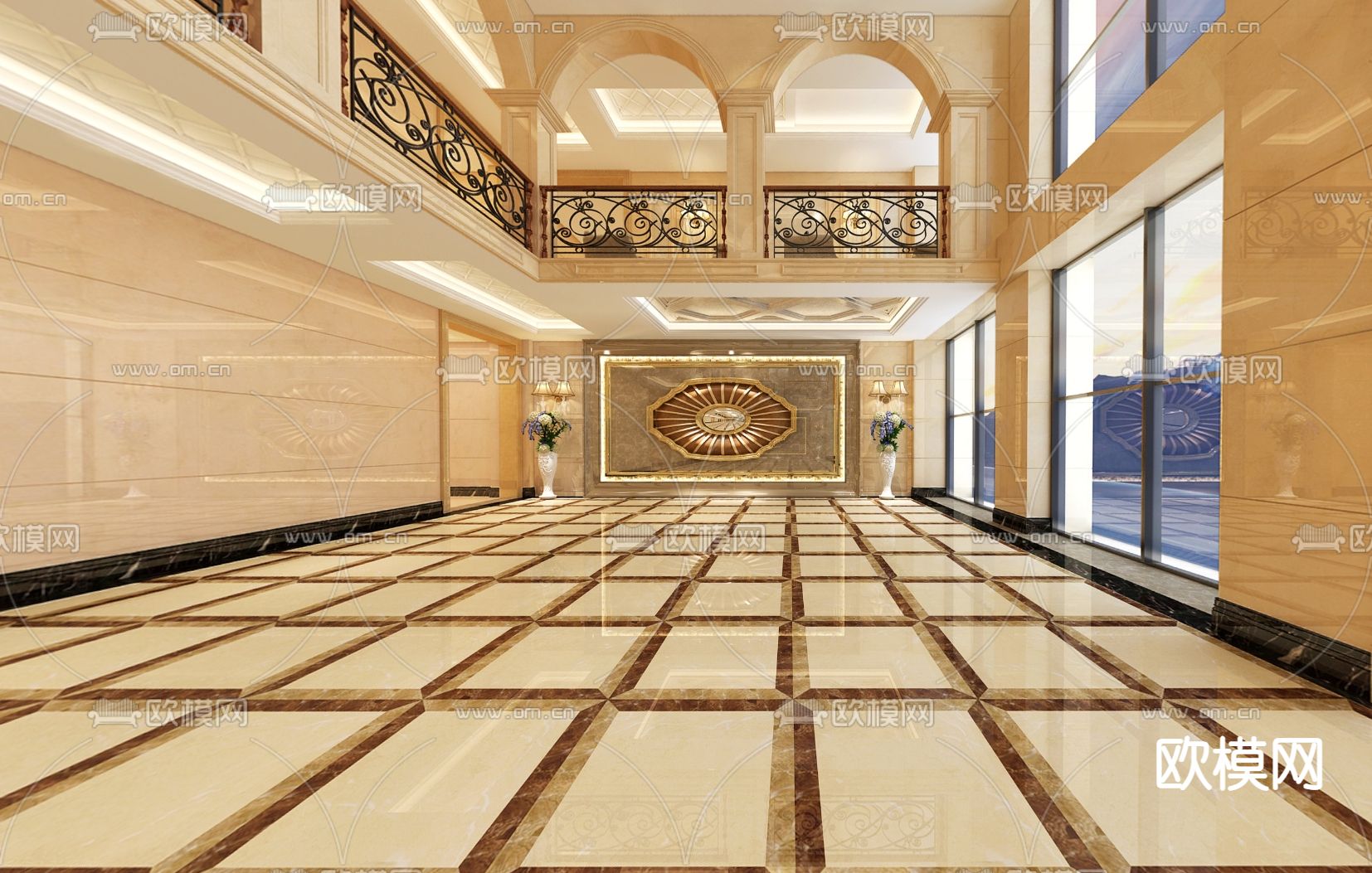 简欧酒店大厅3d模型下载（渲染图1）