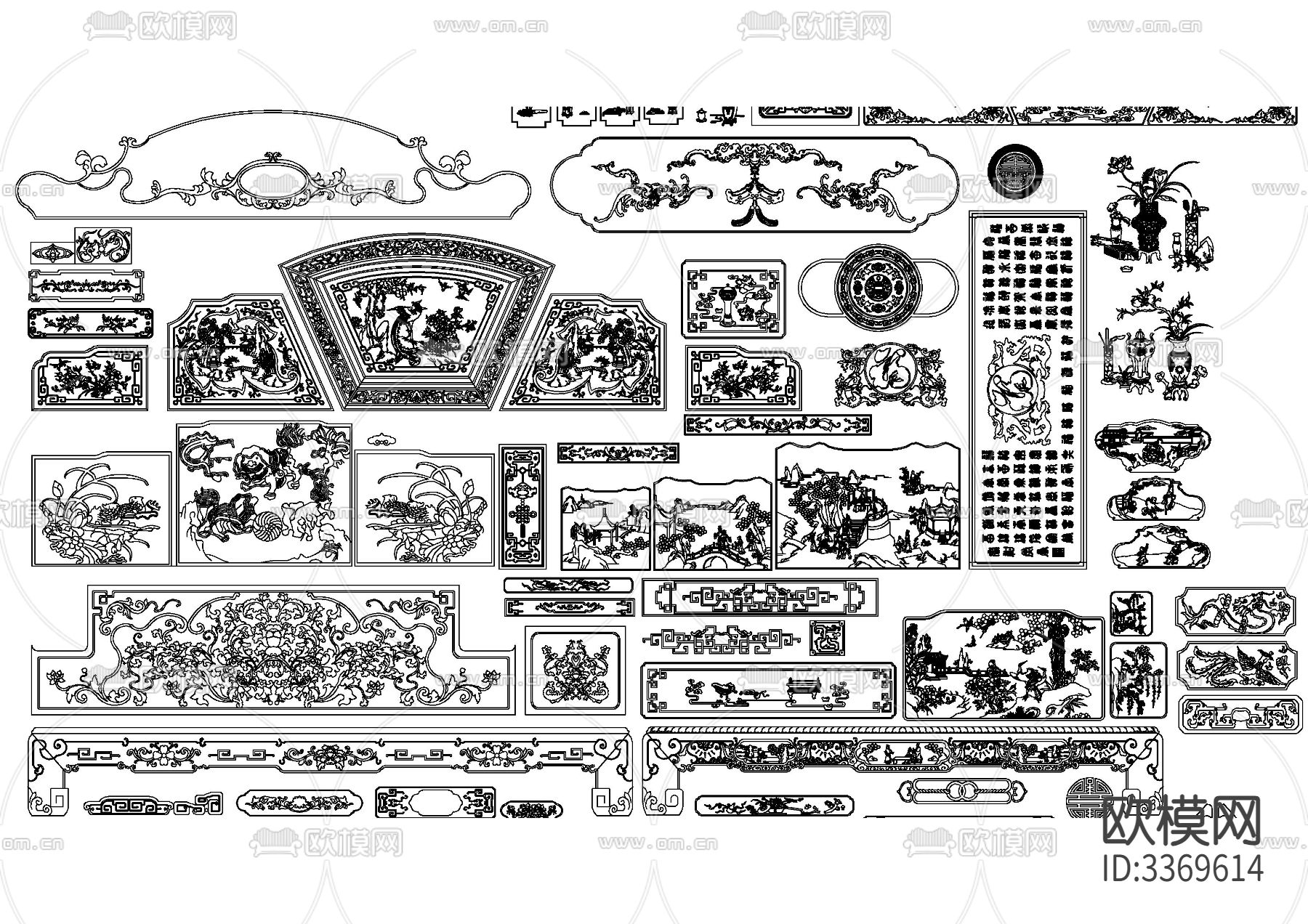中式雕花素材cad图库下载（渲染图3）