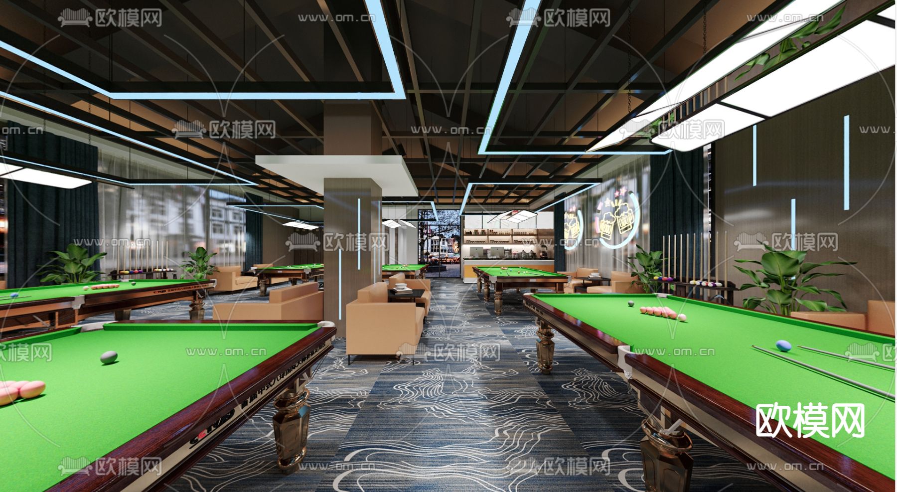 台球室 台球厅3d模型下载（渲染图1）