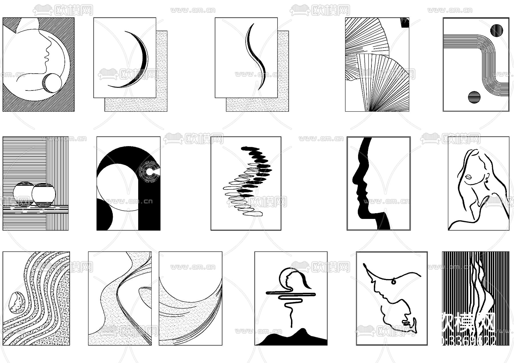 现代网红装饰画cad图库下载（渲染图2）