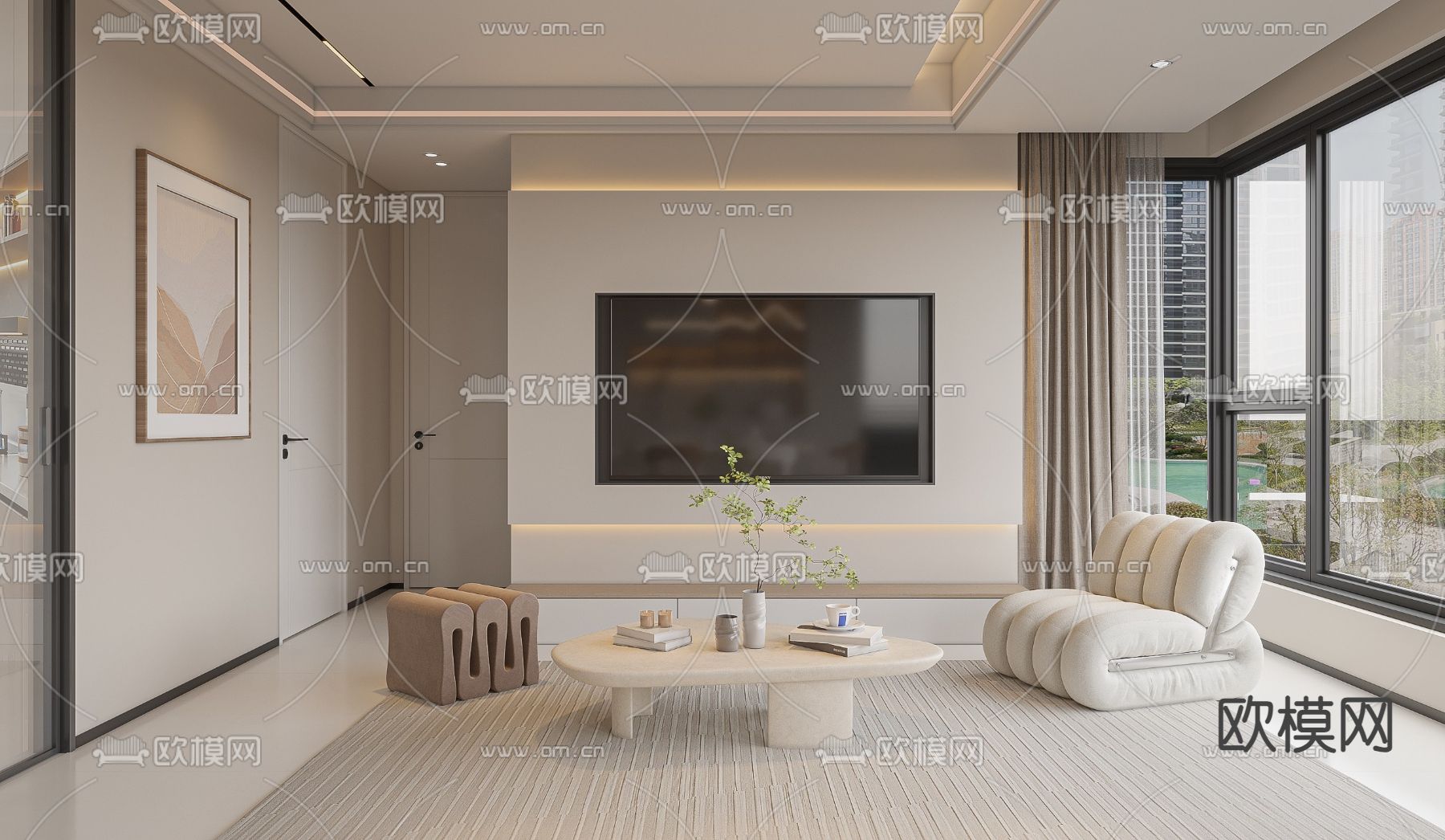 现代客餐厅3d模型下载（渲染图3）