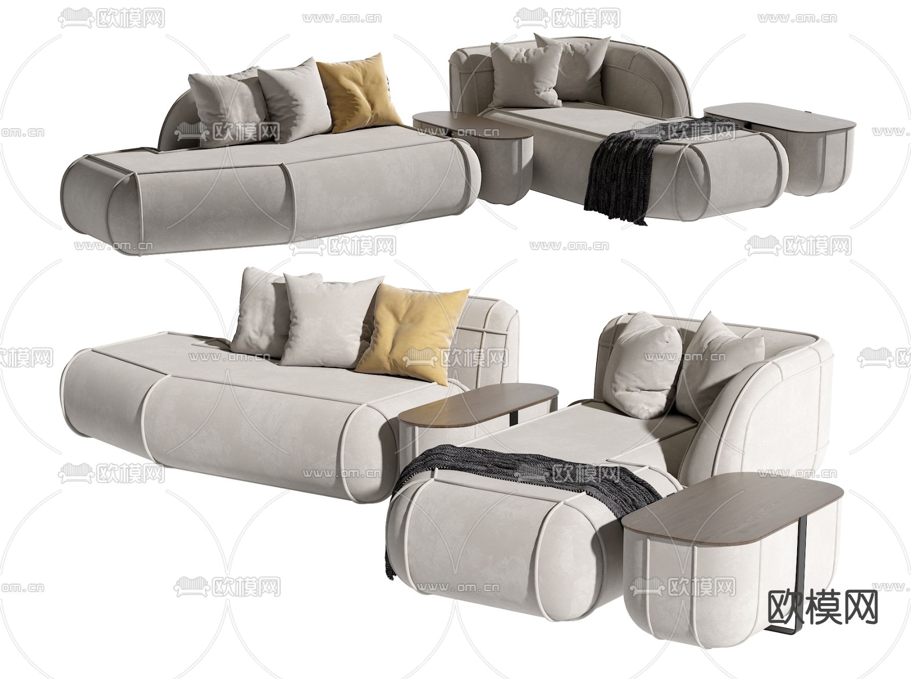 现代多人沙发su模型下载（渲染图2）