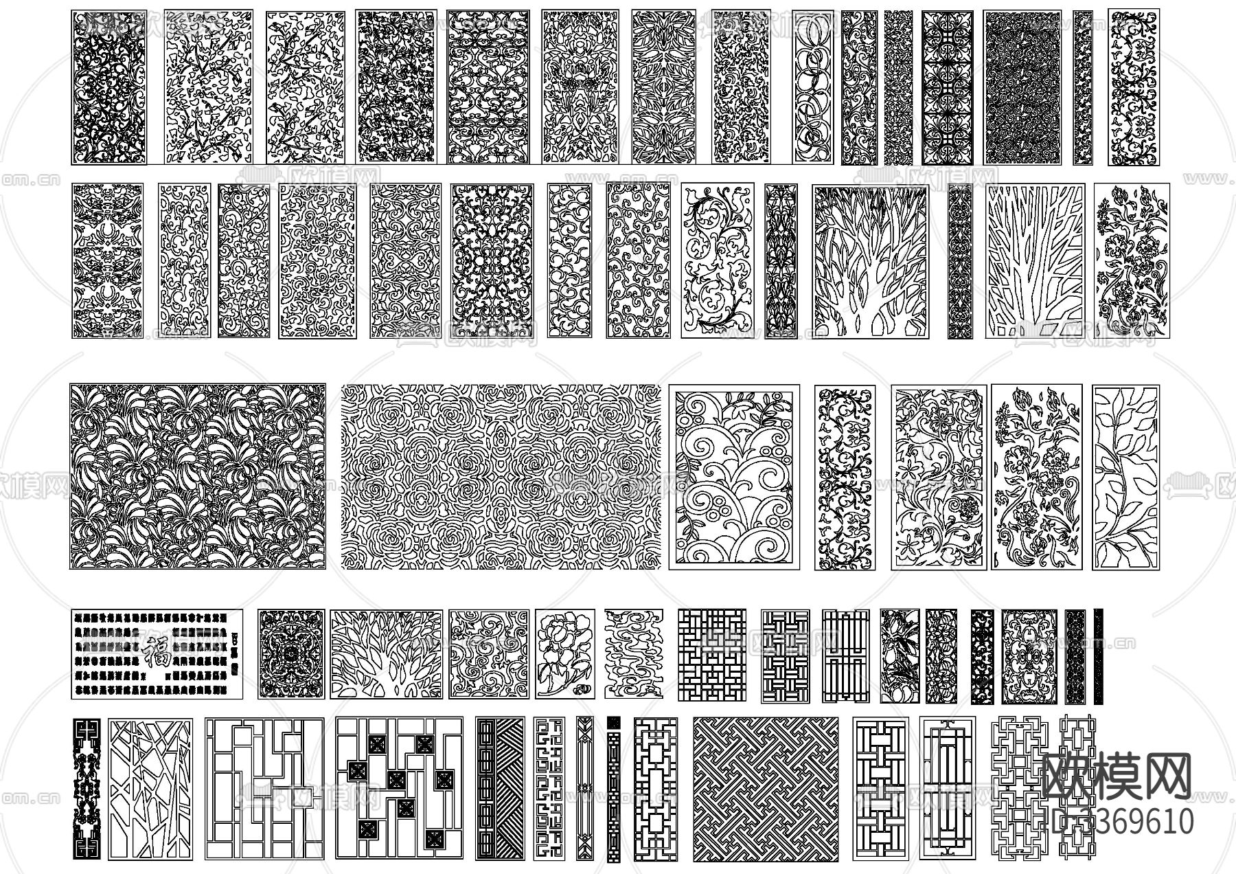 中式格栅屏风雕花cad图库下载（渲染图8）