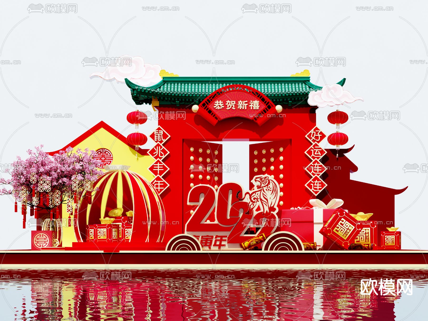 新中式打卡点 新年美陈3d模型下载