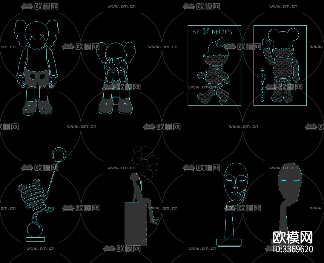 现代网红艺术品cad图库下载（渲染图2）