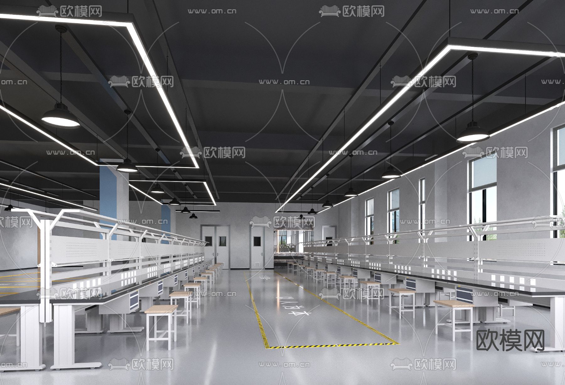 现代生产车间 厂房3d模型下载（渲染图1）