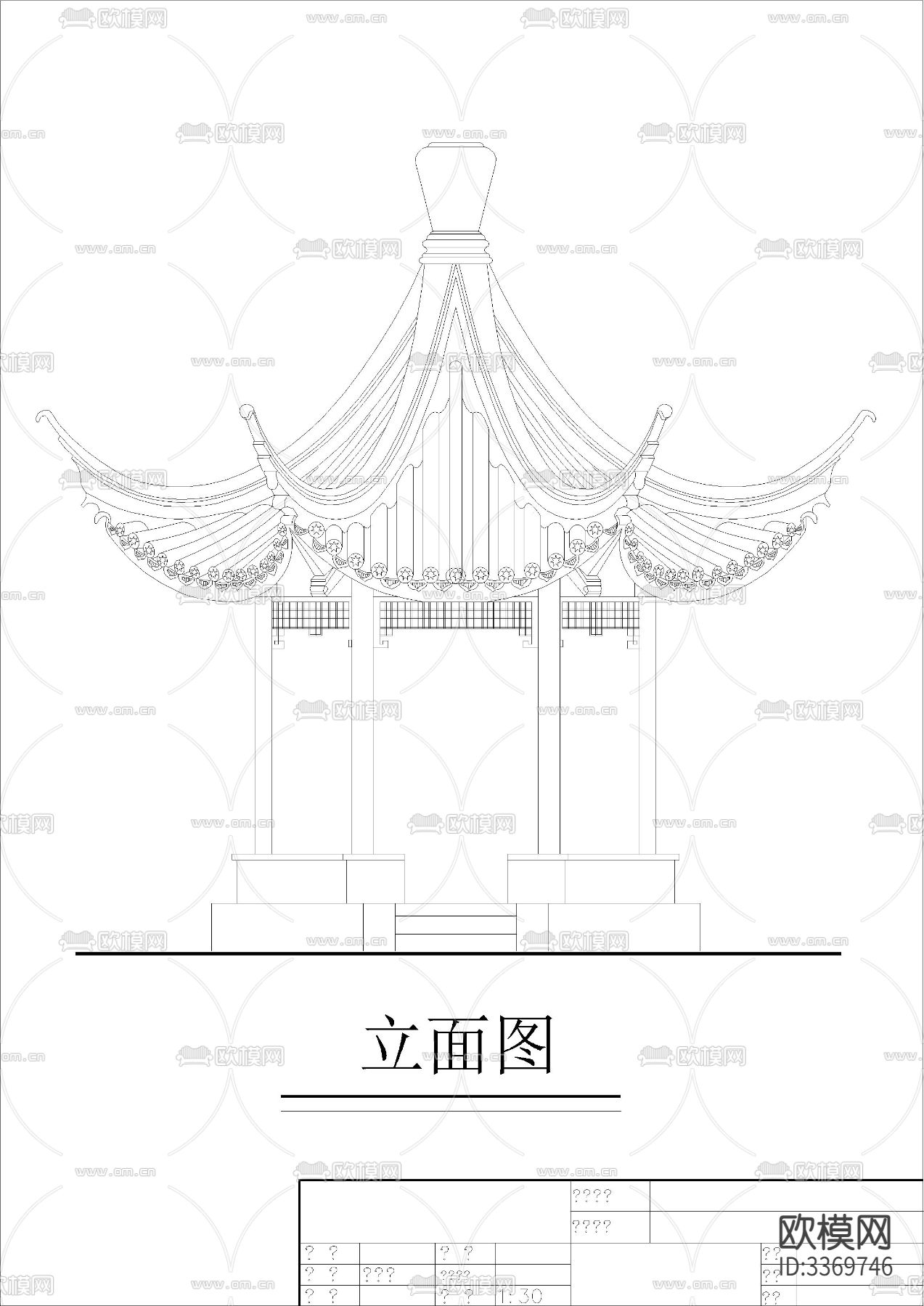 古建六角亭cad大样图下载（渲染图3）