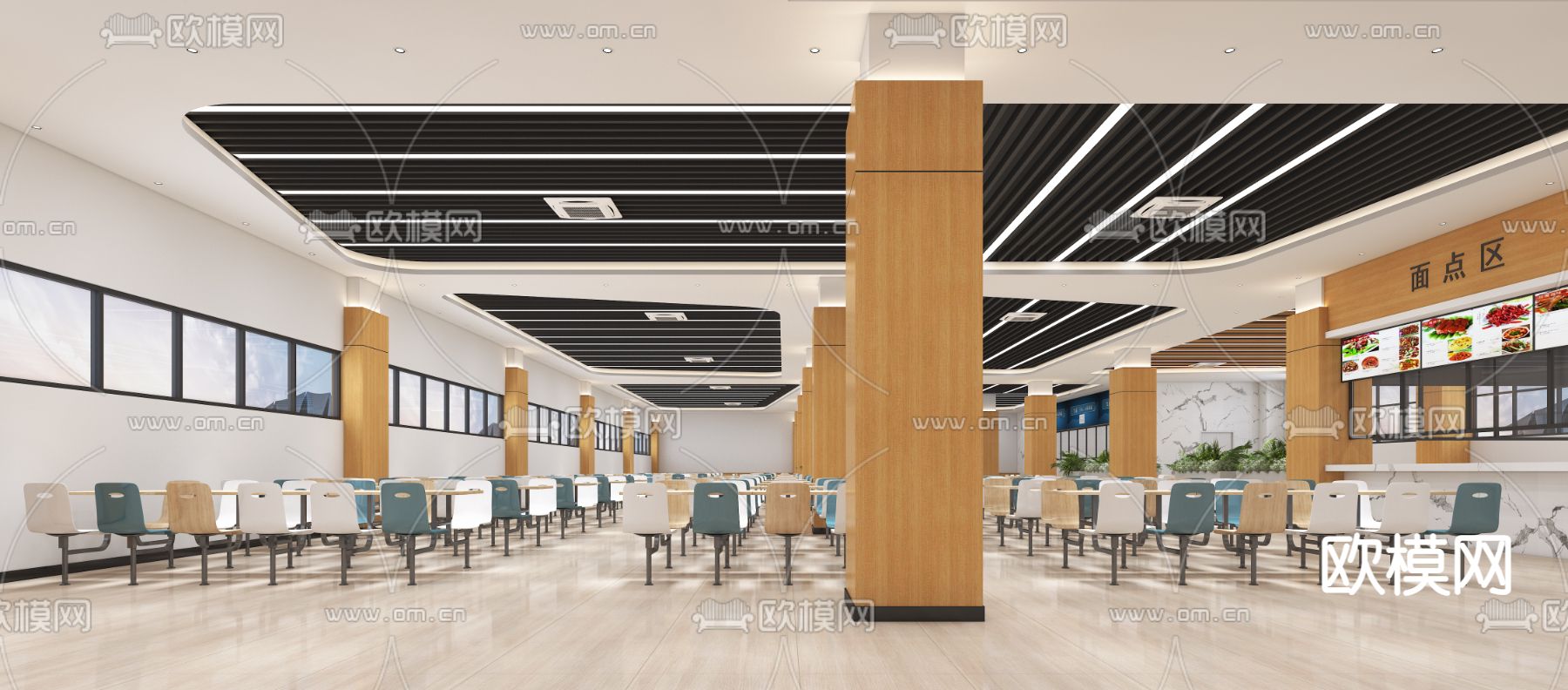 现代食堂 员工餐厅3d模型下载（渲染图1）