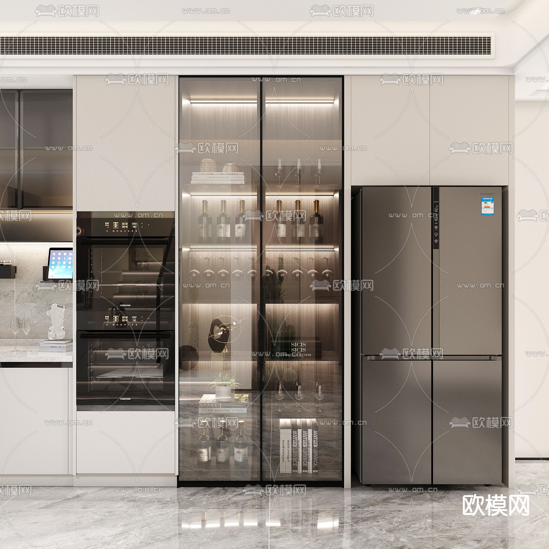 橱柜 酒柜 冰箱 消毒柜su模型下载（渲染图2）