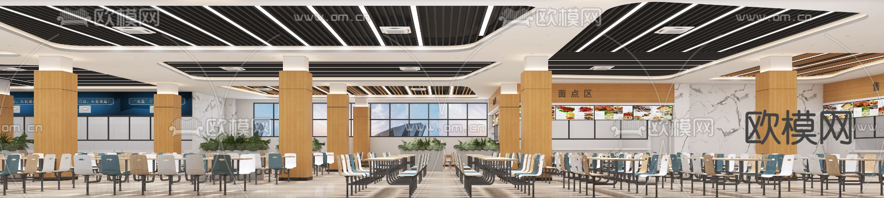 现代食堂 员工餐厅3d模型下载（渲染图3）