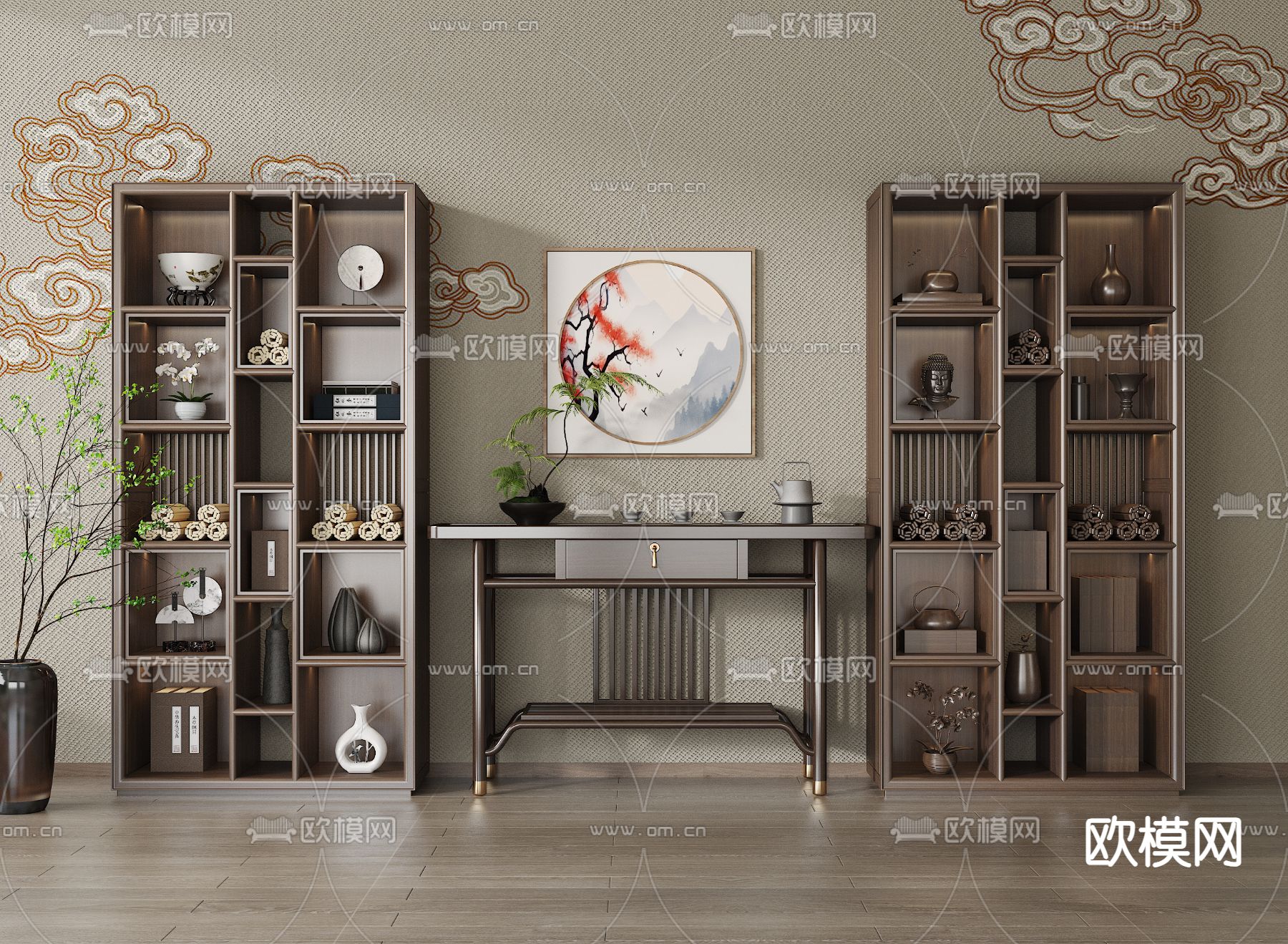 新中式博古架su模型下载（渲染图2）