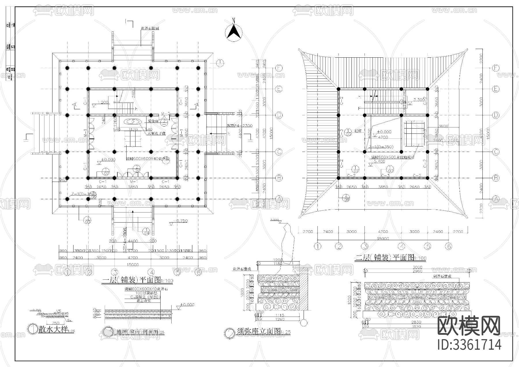 文昌阁建筑CAD施工图下载（渲染图2）