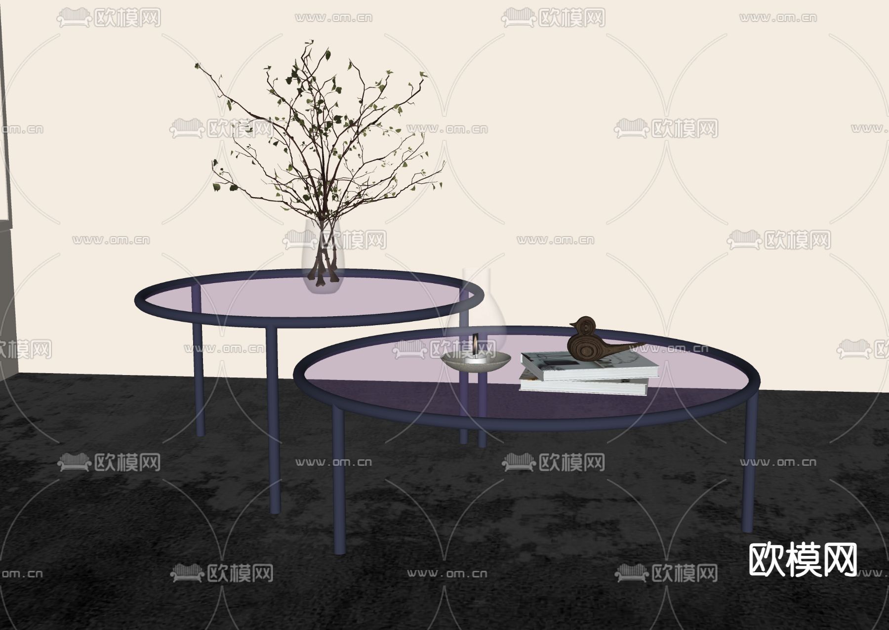 工业风玻璃茶几 子母茶几su模型下载（渲染图1）