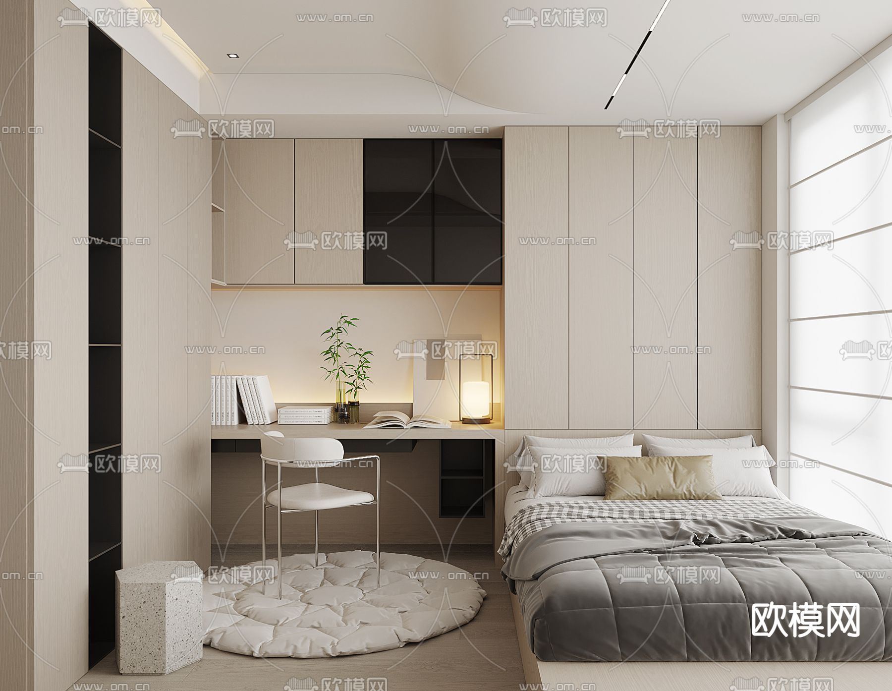 现代榻榻米卧室 次卧3d模型下载
