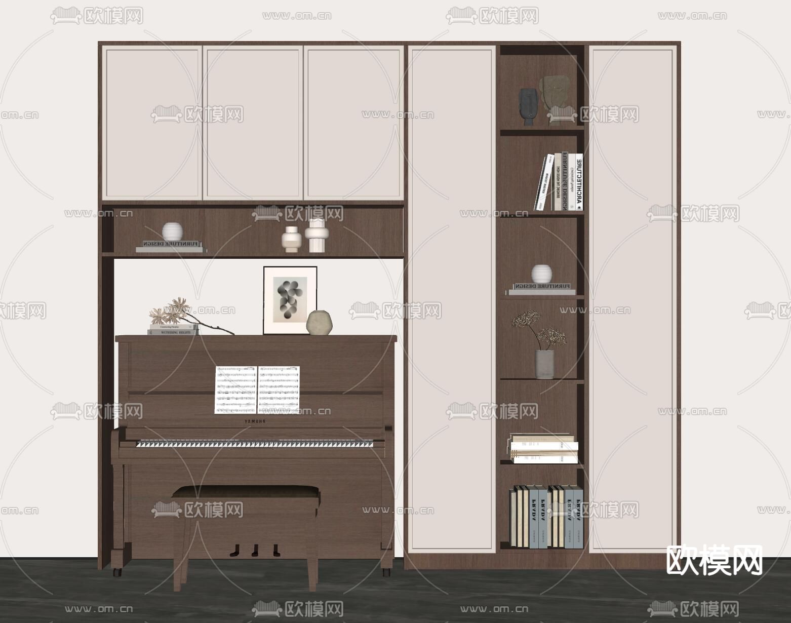 中古风钢琴su模型下载（渲染图1）
