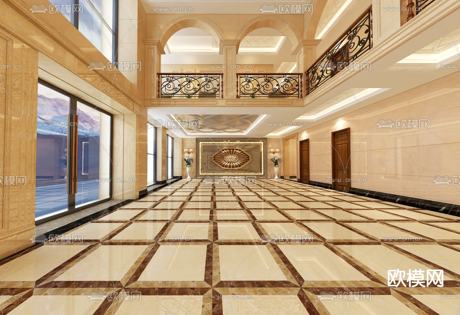 简欧酒店大厅3d模型下载（渲染图2）