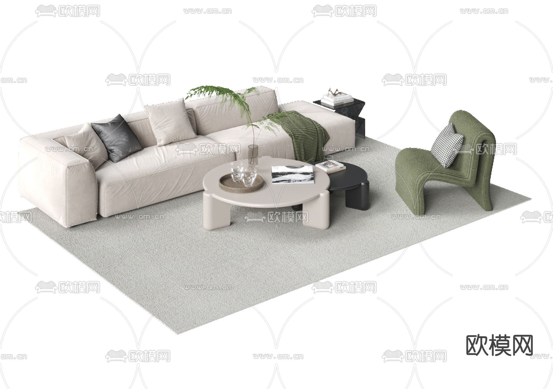 现代组合沙发su模型下载（渲染图2）