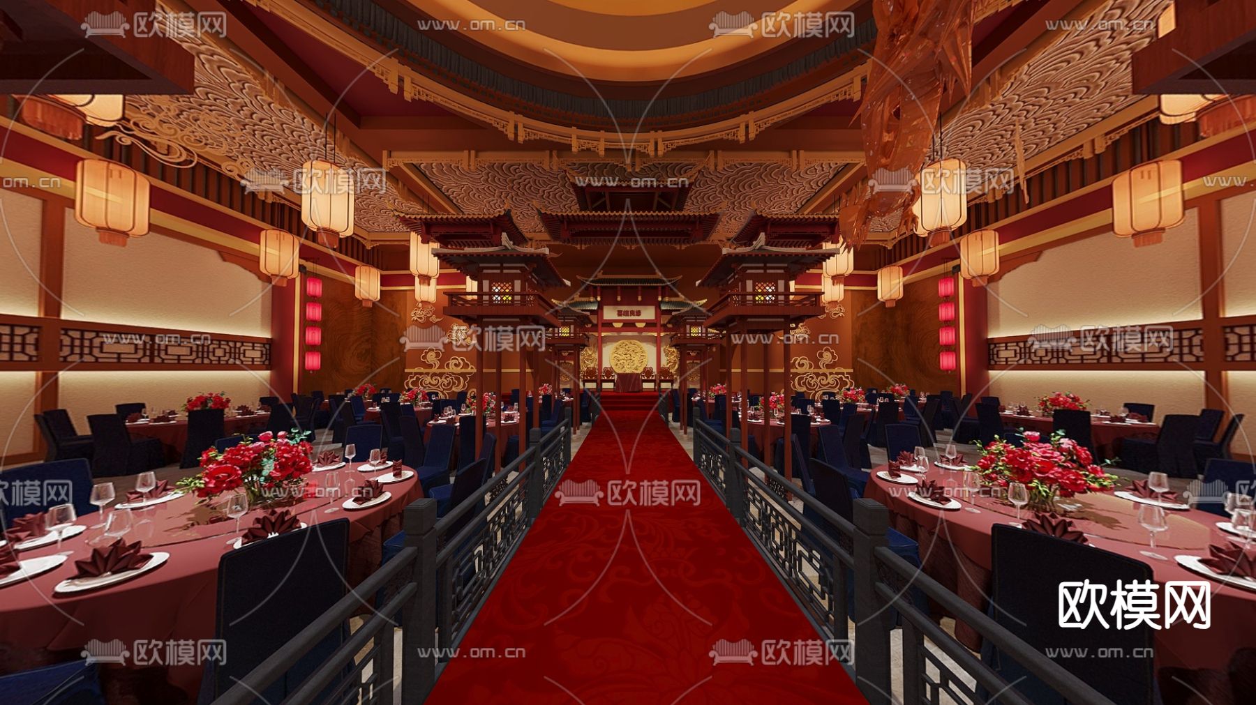 中式宴会厅 婚宴3d模型下载（渲染图2）
