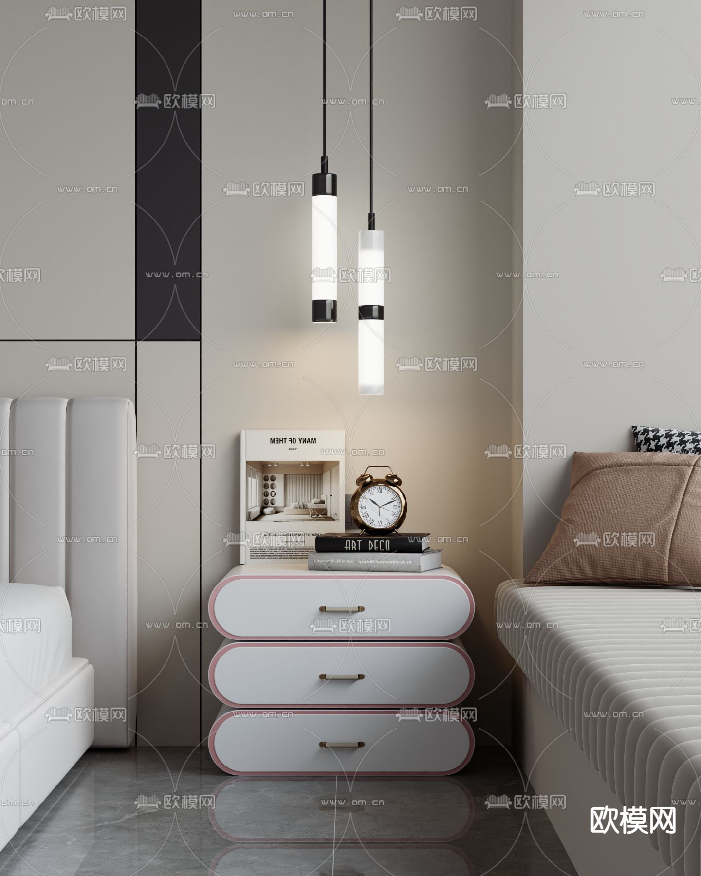 现代床头柜su模型下载（渲染图2）