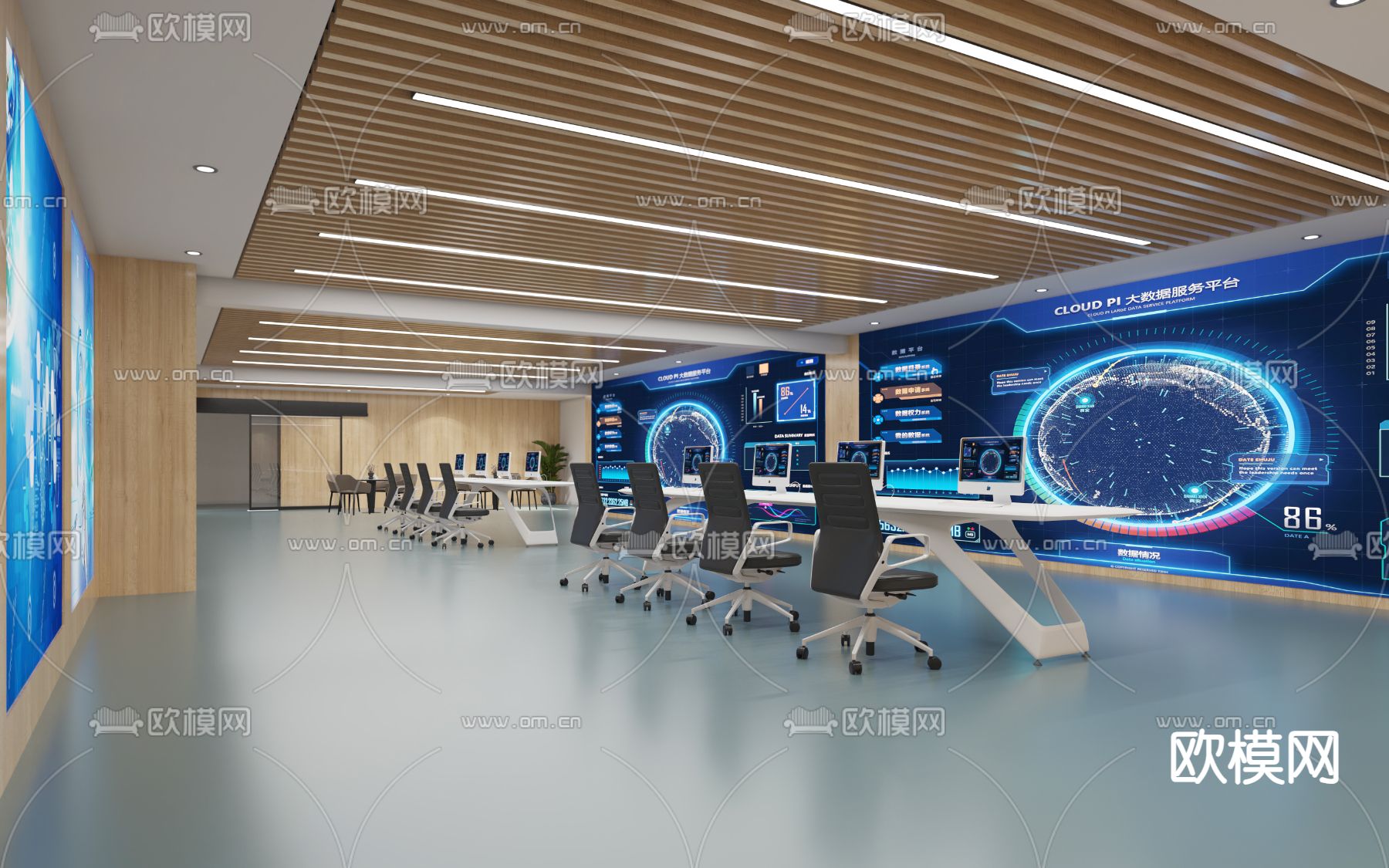 现代监控室 指挥中心3d模型下载（渲染图1）