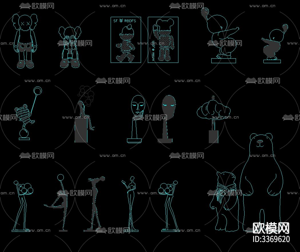 现代网红艺术品cad图库下载（渲染图3）