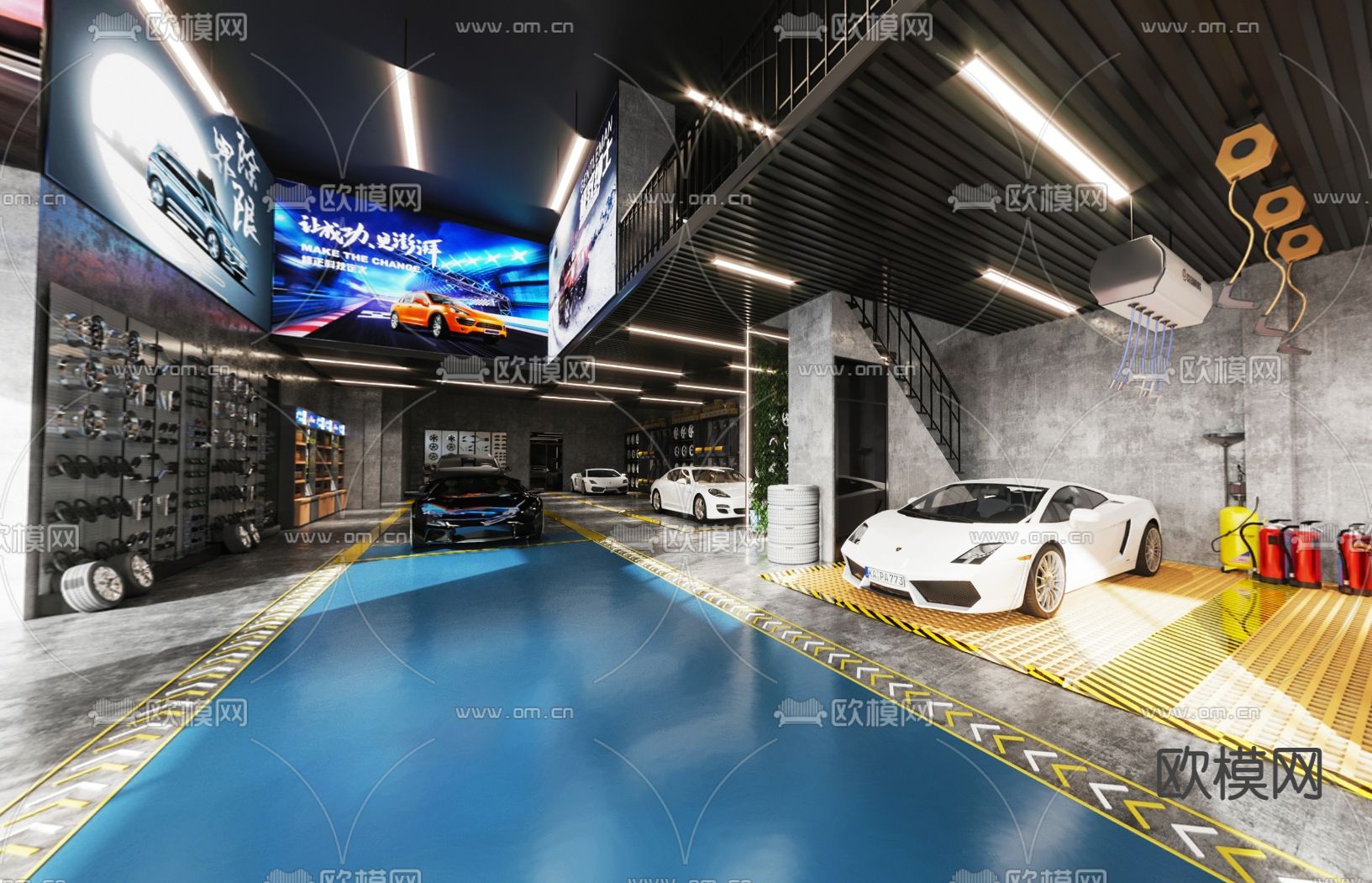 汽修店 修车店3d模型下载（渲染图1）