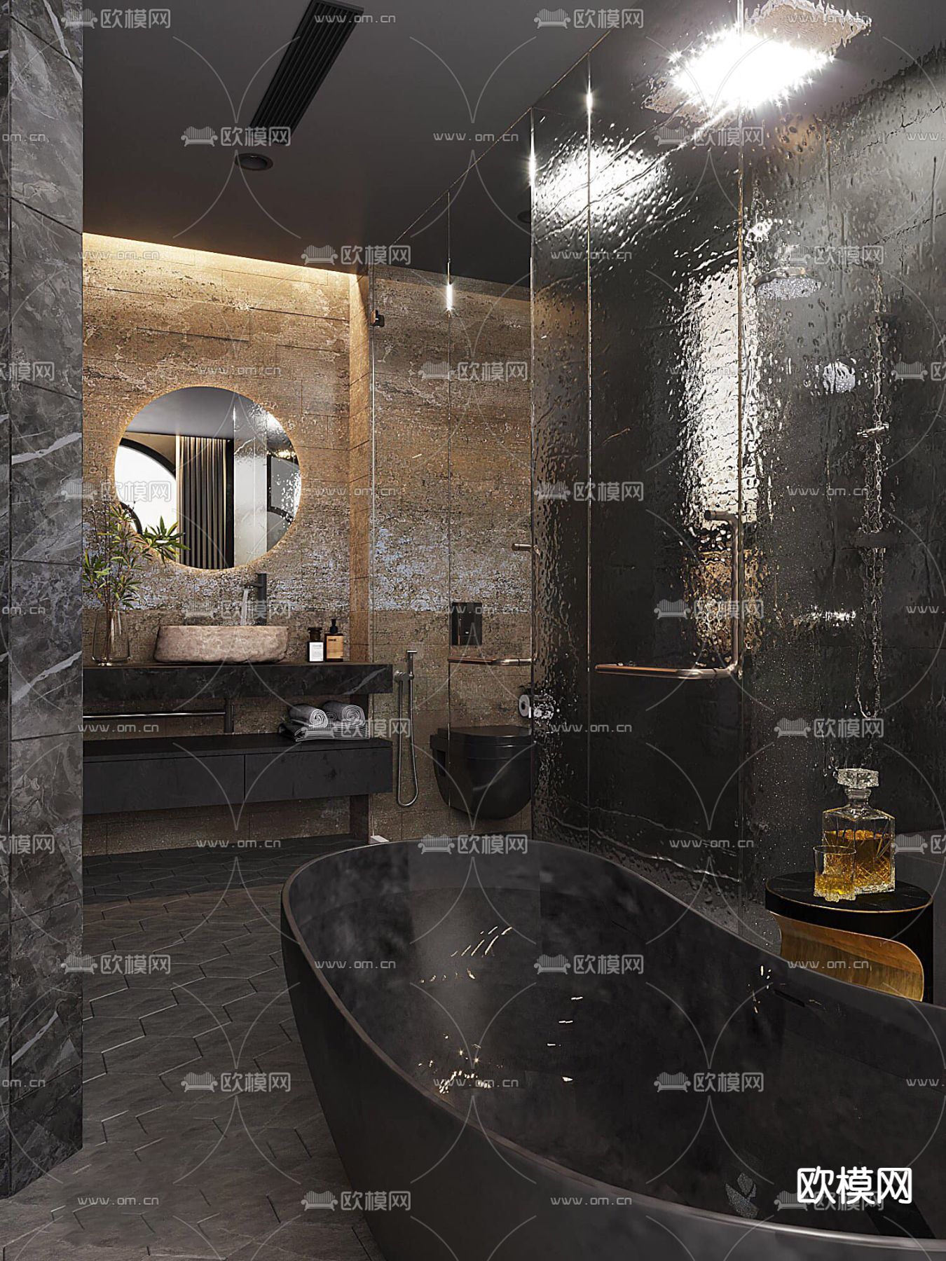高级灰卫生间 浴室免费3d模型下载（渲染图2）