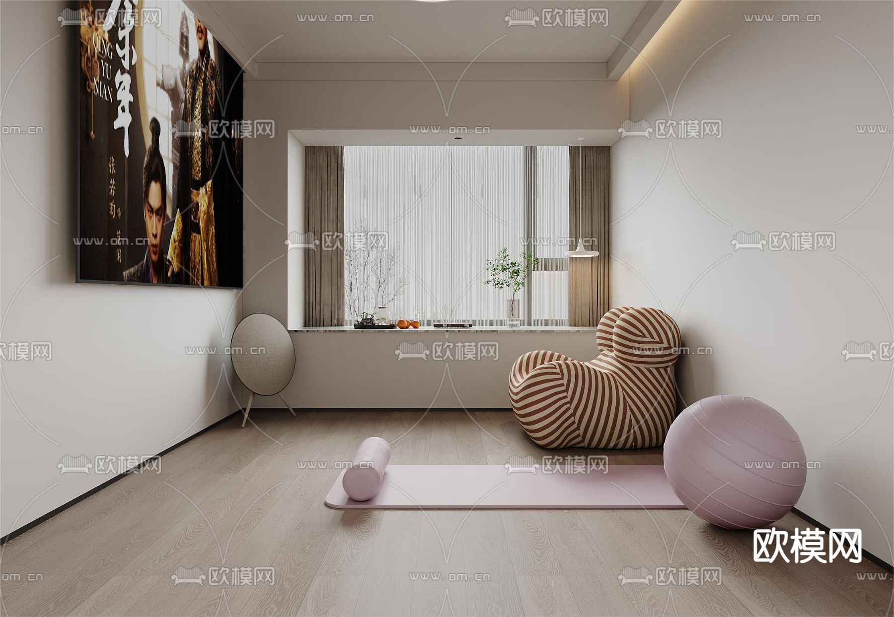 现代瑜伽室3d模型下载（渲染图2）