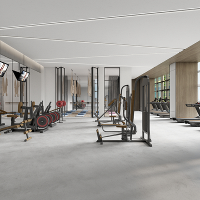  现代健身房 跑步机su模型 